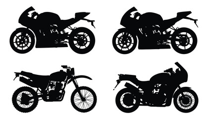 Fototapeta premium Four distinct motorcycle silhouettes showcasing various riding styles and designs. isolated on white background, Vector, illustration