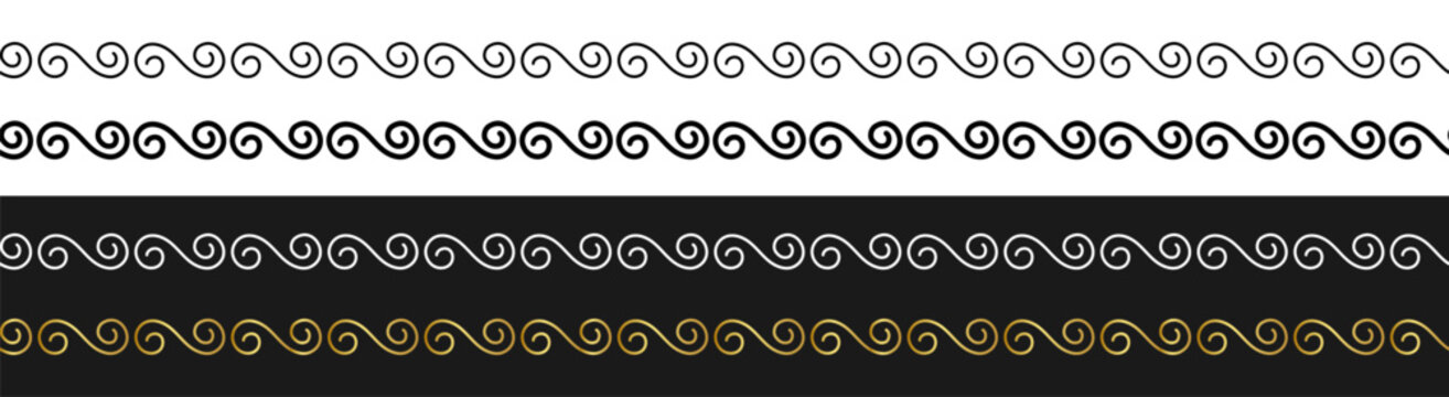 Seamless spiral scroll wave border pattern abstract decorative vector design on transparent background