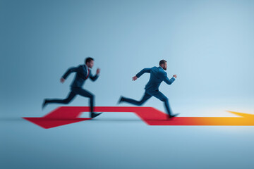 Businessmen racing forward demonstrating competitive advantage through strategic acceleration.