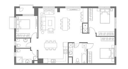 Detailed floor plan of a modern residential apartment layout.