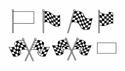 Racing flags wave in the air with checkered patterns and various motions © jason