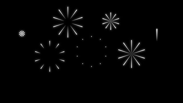 fireworks explosion line shape blast, Cartoon firework Animation, line circle animation explosion white, Line shape blast animation, fireworks line sparks animation, blast black screen background.