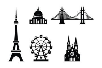 Obraz premium Famous Landmarks and Attractions Icons
