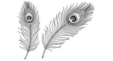 Obraz premium Illustration of peacock feathers displayed on a white background from a straightforward viewpoint.