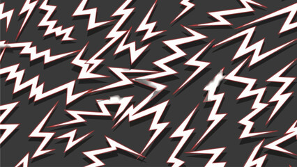 A dynamic pattern of white and red lightning bolts on a dark background viewed from directly above
