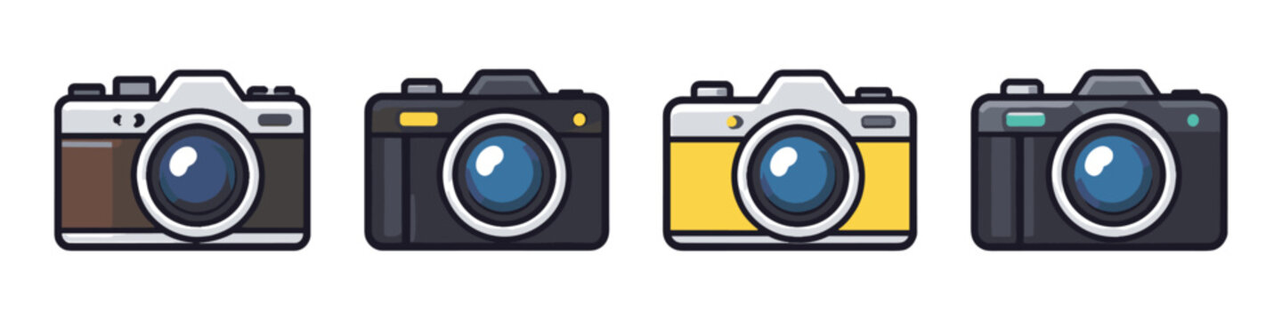 Collection of four colorful vintage camera illustrations on a white background