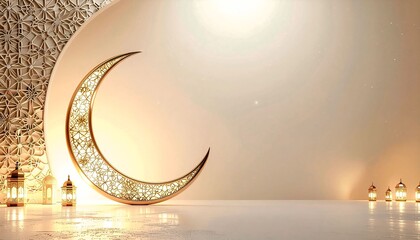 Golden Crescent Moon, Soft Warm Light, and Spacious Copy Space