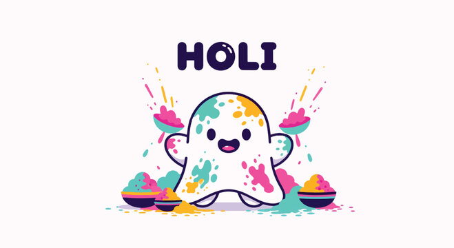 Holi Festival Cartoon Character with Colors.