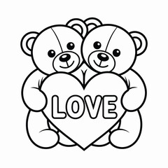 Obraz premium Two teddy bears holding a heart with the word love written inside it isolated on white background, Vector, illustration