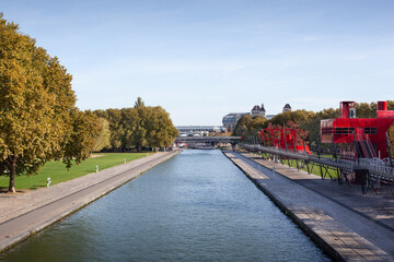 Landscape view in the Parc de la Villette in Paris