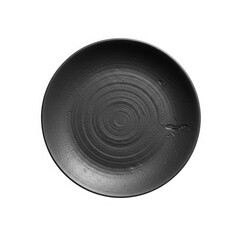 A black plate with a circular design on a white background isolated on transparent background