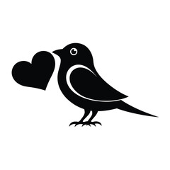 Naklejka premium A black and white bird holding a heart in its beak with affectionate expression isolated on white background, Vector, illustration