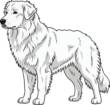 Slovak Cuvac dog standing side profile looking away illustration