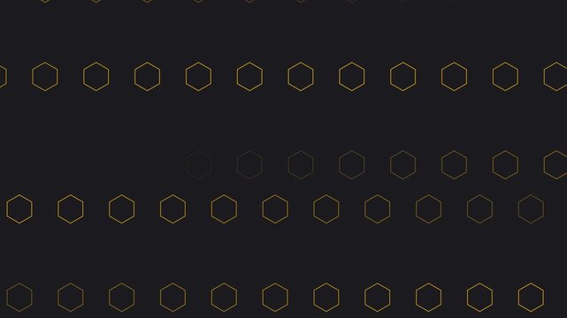 A dark background with a pattern of gold hexagons and circles arranged in horizontal rows, viewed from directly above.
