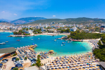 View of Bora Bora beach in Ksamil, Albanian Riviera. Ksamil islands are located near the Saranda, Albania. © gatsi