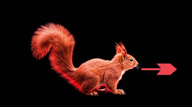 Squirrel runs quickly across a black background at night with glowing outline
