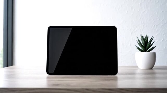 Full HD silent video of a tablet placed on a modern workspace.
Screen fully blank for presentation replacement.
Clean minimal environment, soft light.
No sound, no text, no logos.