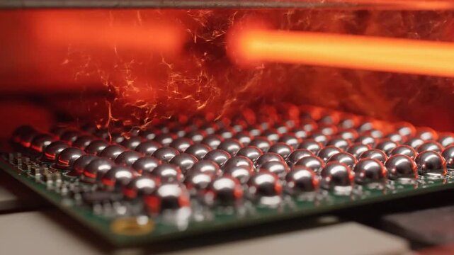 Soldering Process on Electronic Circuit Board with Solder Balls.
