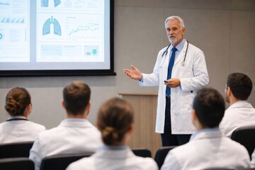 Senior Doctor Giving Medical Presentation to Healthcare Professionals