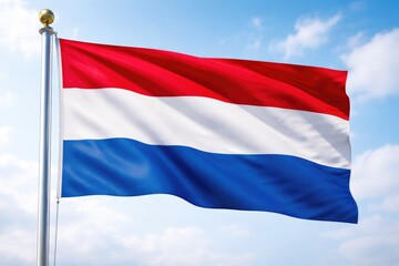 Obraz premium Netherlands National Flag Waving Against Blue Sky