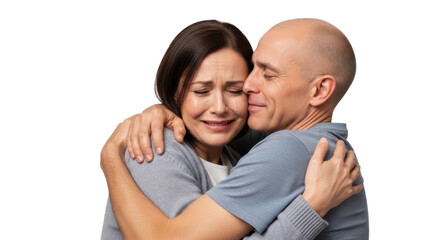 Obraz premium A loving senior couple embracing each other warmly on transparent background