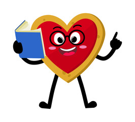 Fototapeta premium Cute Hand Drawn Heart-shaped Cookie Reading A Book