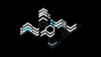 Obraz premium abstract technology background with geometric shapes arrows and circuit patterns symbolizing data flow and digital innovation.