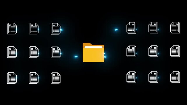 Fast file transfer, quick torrent of copying data from folder to folder on computer, transparent background footage