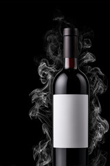 Fototapeta premium Red wine bottle with blank label and smoke