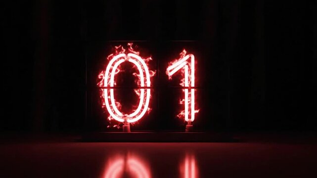 Neon lights show the number seven in a dark space with a focus on bright blue colors and smooth reflections on the floor