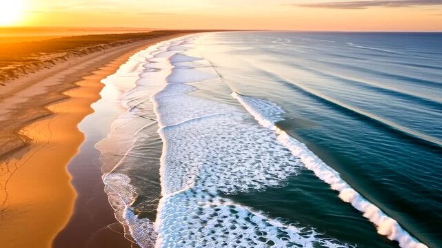 Aerial View of Waves Crashing on Beach.