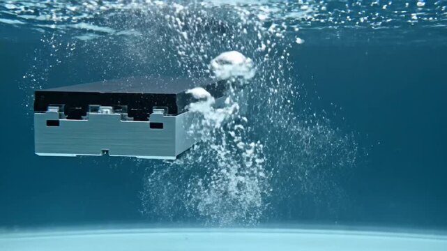Underwater device releasing bubbles in the ocean.
