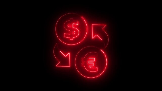 Glowing neon line Money exchange icon dollar and euro on black background .A neon business money exchange symbol .money transfer, forex trading, global finance, digital payment, and economic .
