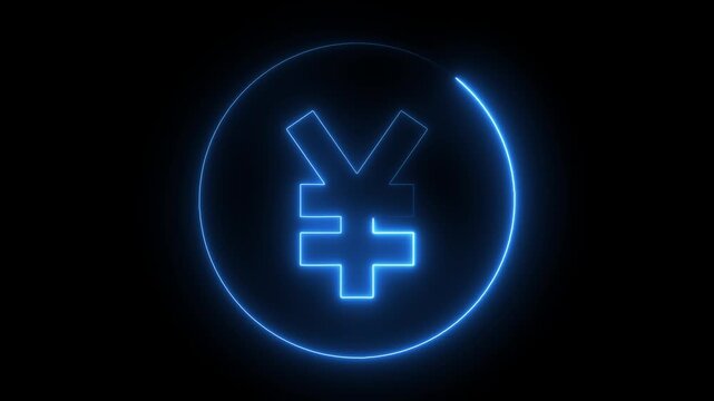 Neon yen icon animation. Glowing neon yen money icon, looped animation. Yen currency sign, bank, Business and finance conceptual neon light Yen 4k video. 