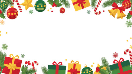 Naklejka premium Christmas presents and decorations border with bows and ribbons