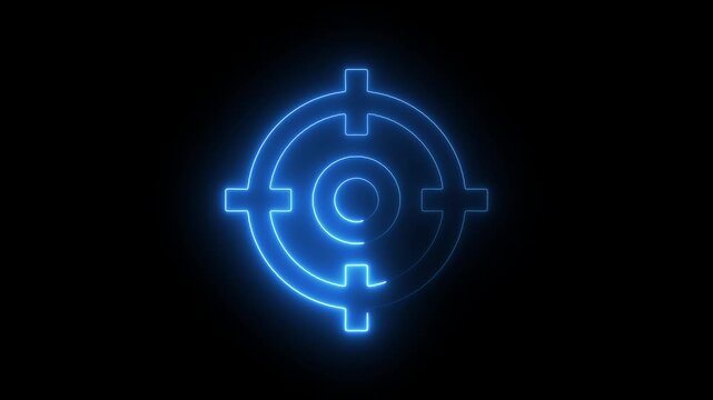 Glowing neon light target icon animation. Military training, Military target icon animation on black background. Crosshair, gun aim, sniper target.