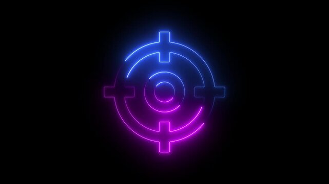 Glowing neon light target icon animation. Military training, Military target icon animation on black background. Crosshair, gun aim, sniper target.