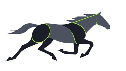 a modern stylized running horse with geometric design and vibrant green accents galloping to convey dynamic energy and speed concepts.