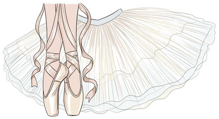 Obraz premium Beautiful ballet shoes and a white tutu on a for dance or performance