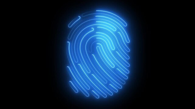 fingerprint icon with cyan neon glow animation for futuristic biometric security and digital authentication ui 4k.