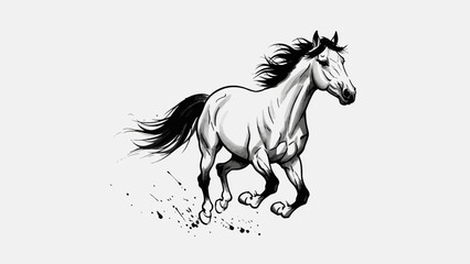 running horse illustration capturing dynamic black and white equestrian speed and energy ideal for powerful sports design branding and animal art.