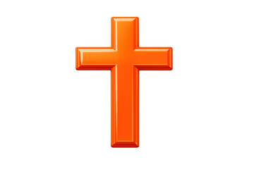 Obraz premium Christian cross 3d rendering icon orange glossy symbol for faith and religion on transparent background