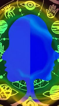 Vibrant Psychedelic Animation of Gemini Zodiac Symbol.