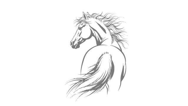a dynamic wild horse looking back with flowing mane and tail representing power freedom and grace for equestrian design projects.
