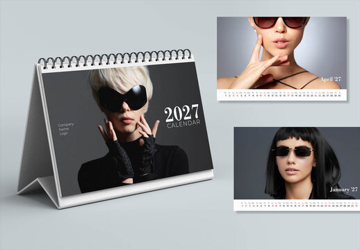 2027 Modern Desk Calendar Layout, landscape.