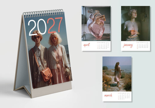 2027 Modern Desk Calendar Layout, portrait.