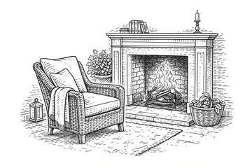 Fototapeta premium French countryside details black and white line illustration