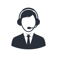 customer service icon depicting a professional agent wearing a headset and microphone for online user support.