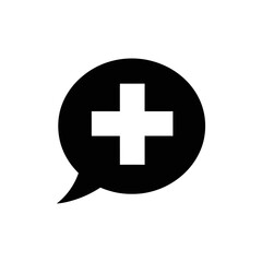 Fototapeta premium healthcare communication icon a black speech bubble with a white cross symbolizing online doctor support and digital health services