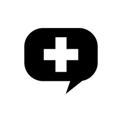 Obraz premium a black medical chat icon with white cross symbolizing instant health communication telemedicine and urgent care support for digital healthcare apps.